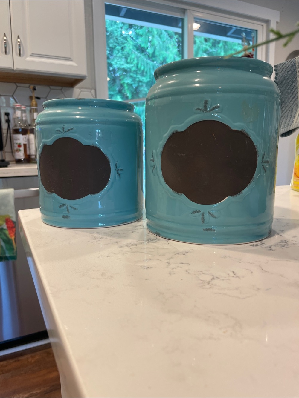 Turquoise Ceramic Chalkboard Canister Set of 2 small and large